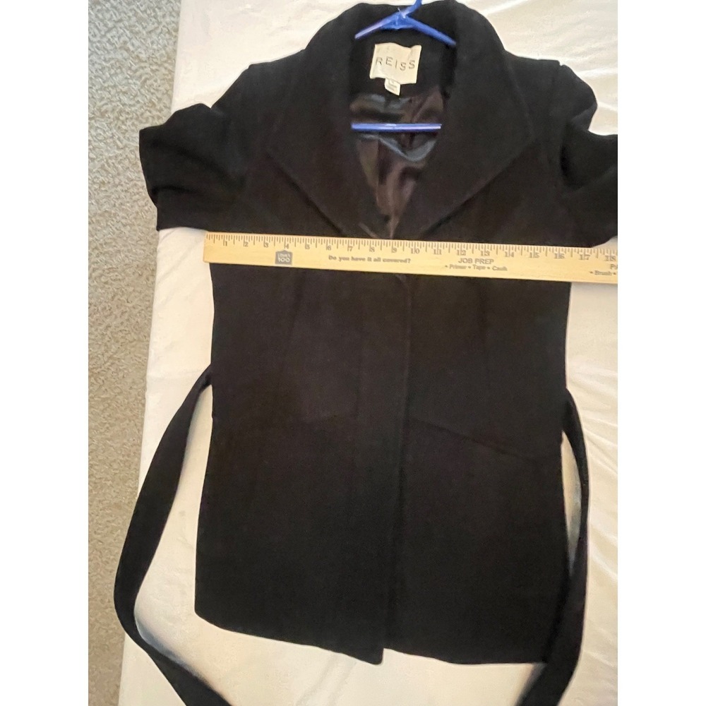 Reiss Black Wool Cashmere Blend Belted Wrap Coat Short Jacket Womens Medium - Picture 4 of 9